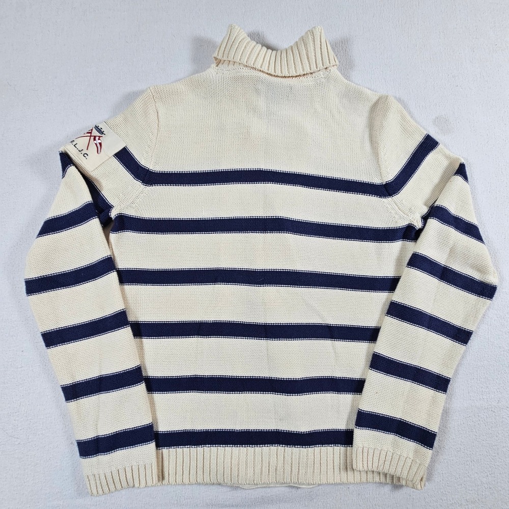 Lauren Ralph Lauren Cardigan Womens L Cream Navy Striped Nautical Anchor Button - Picture 9 of 9